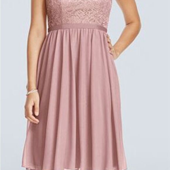 David's Bridal Womens Formal Short Dress One Shoulder Lace Sz 14 Bridesmaid Prom - Picture 10 of 10